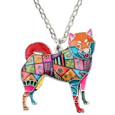 Enamel Alloy Cartoon Japanese Shiba Inu Dog Necklace Pendant Novelty Pet Jewelry