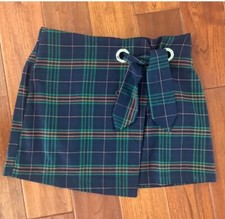 Wild Fable Navy Plaid Wrapped Mini Skirt size L Grommet tie elastic waist