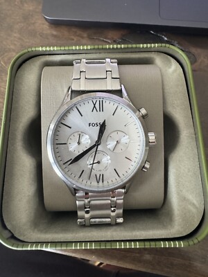 FOSSIL Fenmore Mens Multifunction Watch, Silver Dial Date, Stainless Steel Band