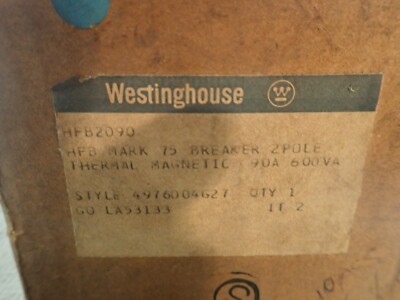 Westinghouse HFB2090 HFB MARK 75 2 POLE Circuit Breaker 90 Amp 600 VOLT
