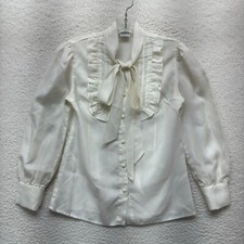 Vintage Edwardian Victorian Top S Small Cream Off White Chiffon Mesh Pussy Bow