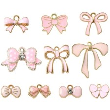 60Pcs Pink Theme Alloy Enamel Pendants Bowknot Charms Valentine Jewelry Making