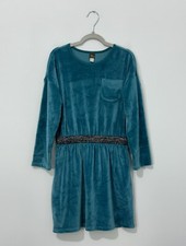 Tea Girls Dress 10 Velour Teal Green Long Sleeve Elastic Waist Pocket Crew Neck
