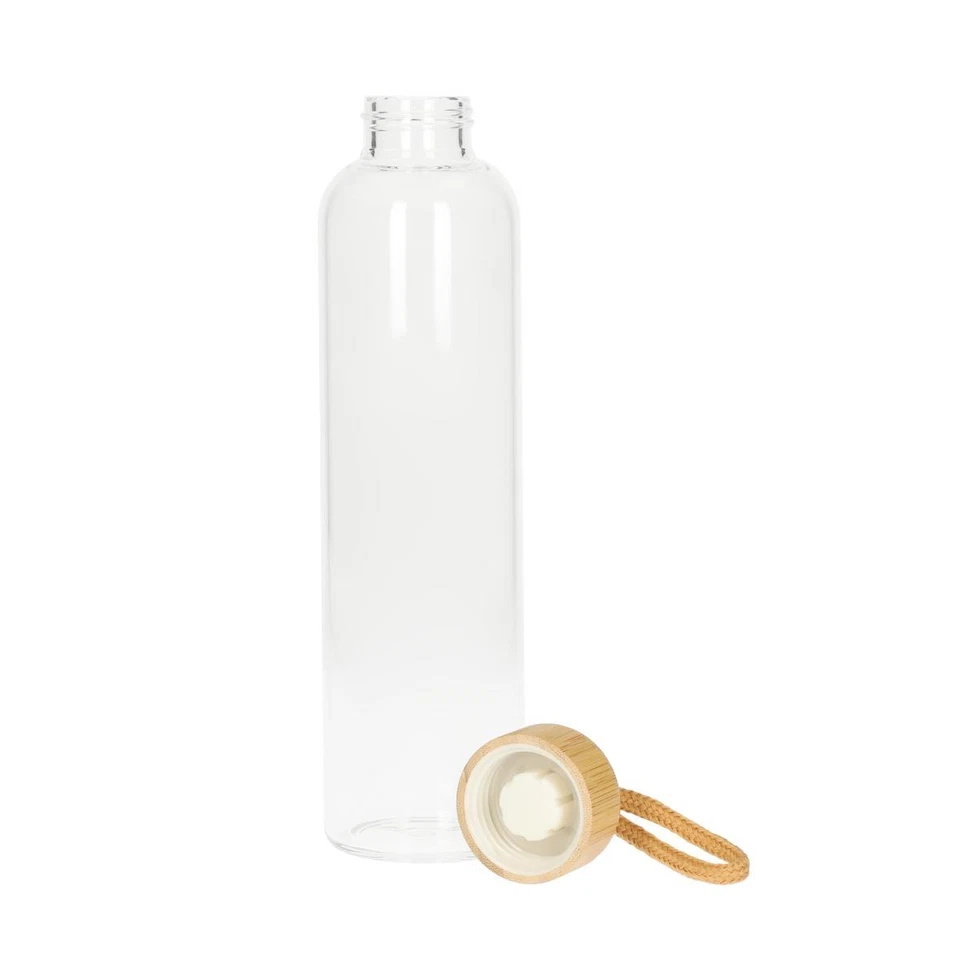 ELASTO PROMOTION FOR LIFE Glasflasche 1 Liter Bamboo Trinkflasche Borosilikatglas mit Neoprentasche
