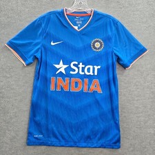 India National Cricket Men Jersey XS Blue Logo Nike Short Sleeve V Neck
