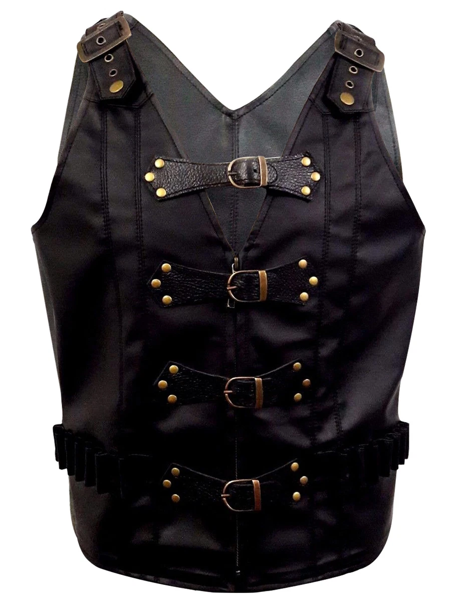 MENS REAL BLACK LEATHER HEAVY DUTY STEAMPUNK GOTHIC STYLE VEST WAISTCOAT