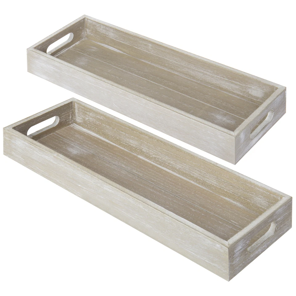 MyGift 17-Inch Rustic Wood Decorative Serving Trays with Cutout Handles Set of 2 - Image 4 of 4