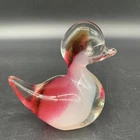 VTG Murano Art Glass White Cranberry Duck Figurine W/Tag 4.5” H