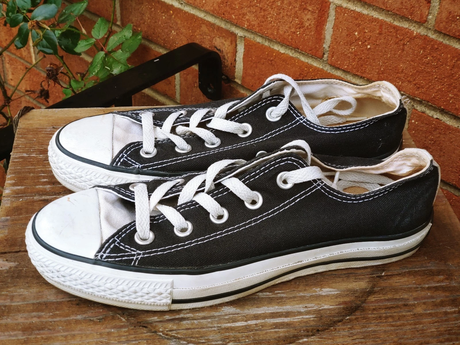 Sneakers CONVERSE bicolore doppia patta linguetta nero beige scarpe donna taglia 6 ?b4