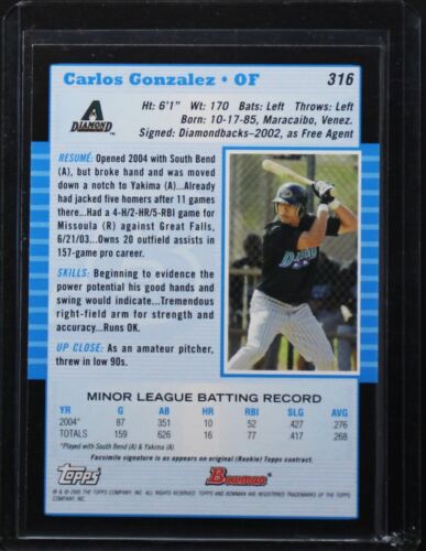 2005 Bowman #316 Carlos Gonzalez Rookie Card Arizona Diamondbacks - Picture 2 of 2