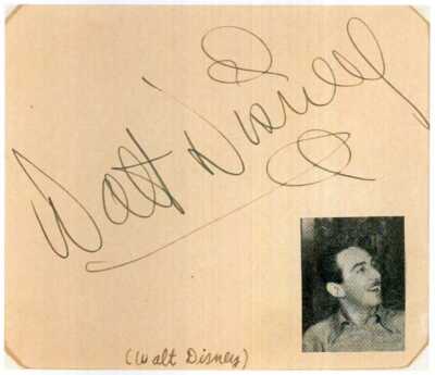 Walt Disney signierte Notiz - Mickey Mouse Illustrator/Animator - Vordruck