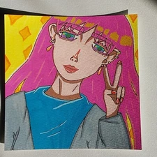 6x6 Inch Acrylic Painting Impressionism Original Art Title Cyber Cherry Girl A1