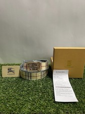 Burberry Men  s Plaid Reversible Plaid Gold Horse Buckle Designer Belt