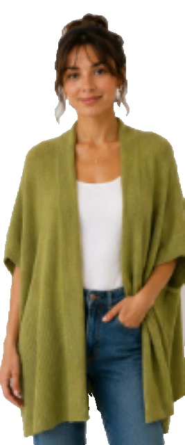 Chico's Women's Open Front Poncho Olive Green Cardigan Sweater One Size Fits All