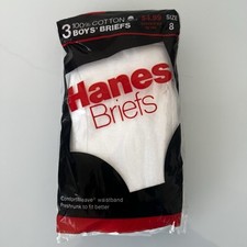 NOS Vintage 1987 Hanes White 3 Pack Briefs Underwear 100 Cotton Boy's Size 8