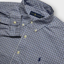 Ralph Lauren Shirt Men  s XL Navy White Mini Check Oxford 100 Cotton Button-Down