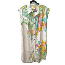 Maeve Anthropologie Lillian Cap Sleeve Shirt Dress Abstract Print Multi Lg