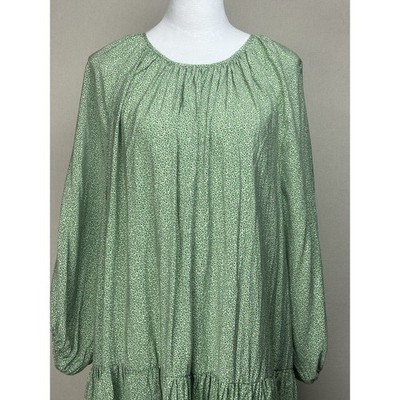 casual midi dress h&m H&M Women Green Floral Casual Dress X-Large Midi Flowy CottageCore