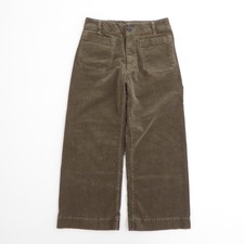 Quince Women Corduroy Pants Green Stretch Wide Leg Cropped Patch Pocket Size 4