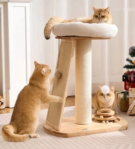 2.25 FT Arbre de chat Intérieur Tour de chat Bois massif Sisal Scratching Chanvre Post Toys Bed