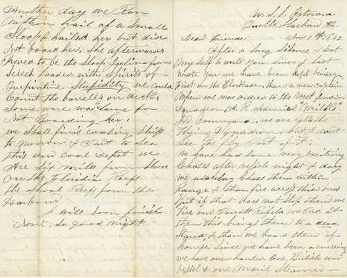Civil War Naval Letter – USS Octorara – 1862 Blockade Chase