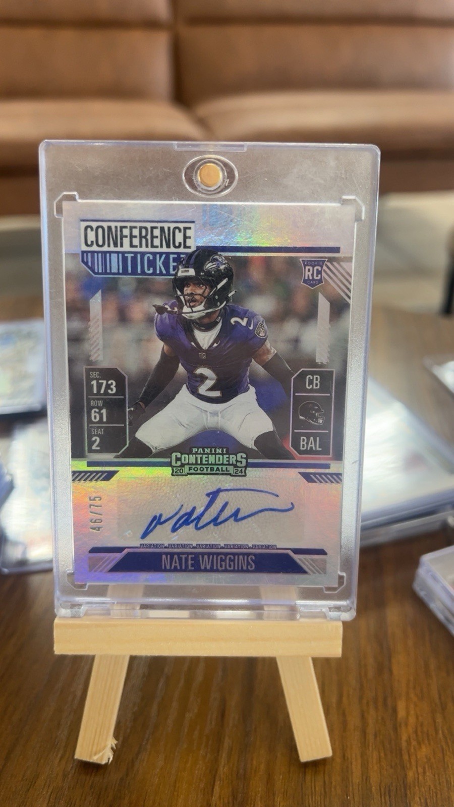 2024 Contenders Nate Wiggins RC Conference Ticket Auto Variation /75 Ravens MB1