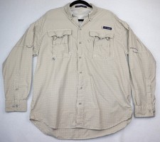 Columbia Shirt Mens Large Tan Plaid PFG Super Bahama Omni-Shade Vented Fishing