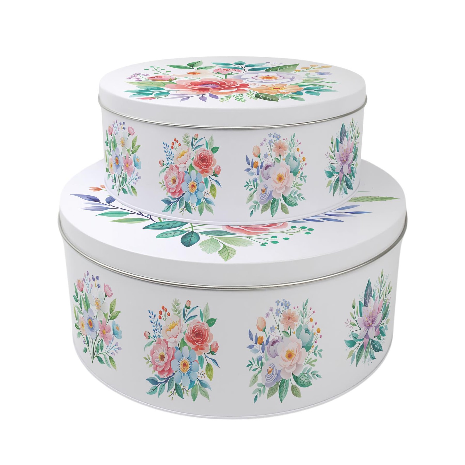 Floral Bouquet Cake Tin Set - Colourful Round Nesting Kitchen Storage Gifts