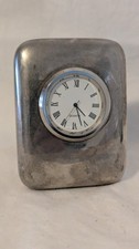 Vintage Weighted Pewter Quartz Battery Desk Clock Working Order