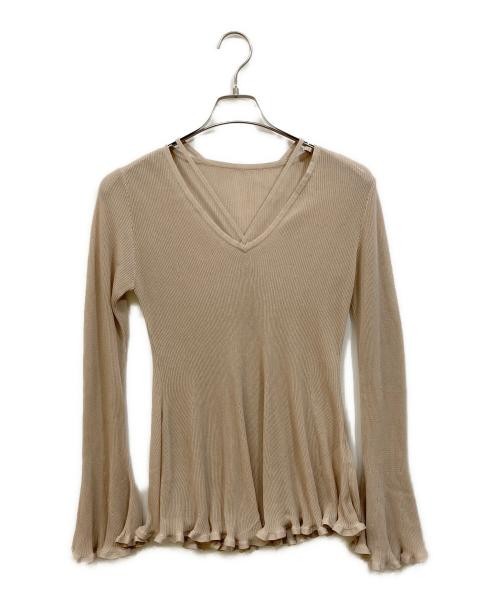 Ameri                    SHEER FRILL V NECK KNIT … - image 1