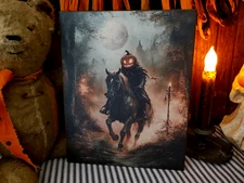 GOTHIC FOLK  ART PRIMITIVE VINTAGE STYLE HALLOWEEN SLEEPY HOLLOW HORSE MAN SIGN