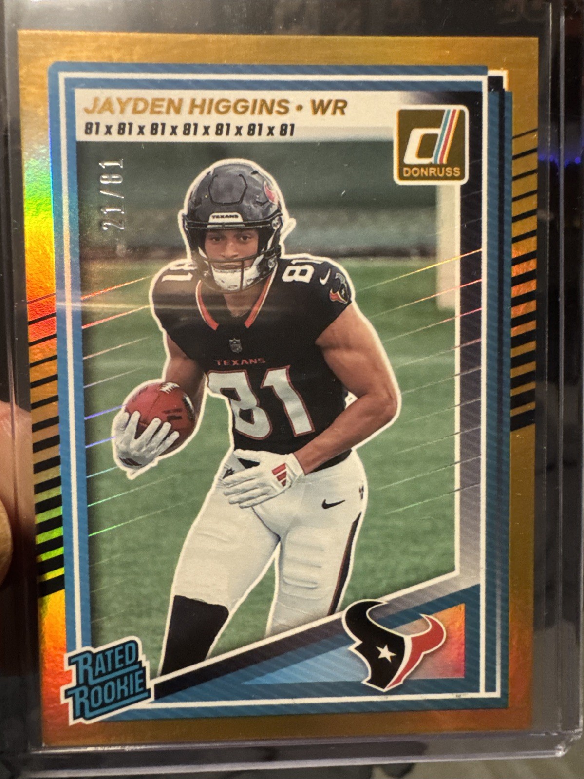 Jayden Higgins 2025 Donruss #334 Jersey Number 21/81 SP Rookie Texans