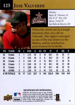2009 Upper Deck First Edition #125 Jose Valverde ASTROS - Image 2 of 2