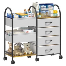 Baby Diaper Caddy Organizer Cart with Wheels, 4-Tier Rolling Diaper Cart with...