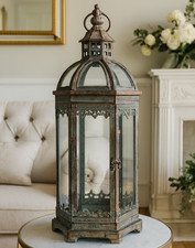 Laterne Windlicht Kuppeldach Kupfer Shabby Landhaus Vintage Metall Gr.S 50cm