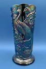 Vintage Fenton Amethyst Carnival Glass 8" Ruffled Vase - Peacock Garden