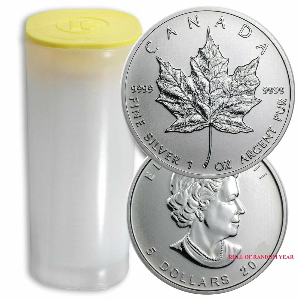 Random Year - Roll of 25 - Canada 1 oz Silver Maple Leaf Coin BU
