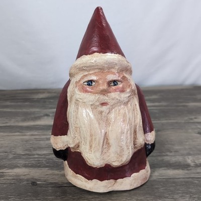 VTG Folk Art Roly Poly Paper Mache Primitive Gnome Santa 11.5'' Lightweight OOAK