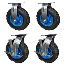 8" Quiet Heavy Duty Pneumatic Rubber Caster Wheel, Swivel Rigid Brake, for Cart