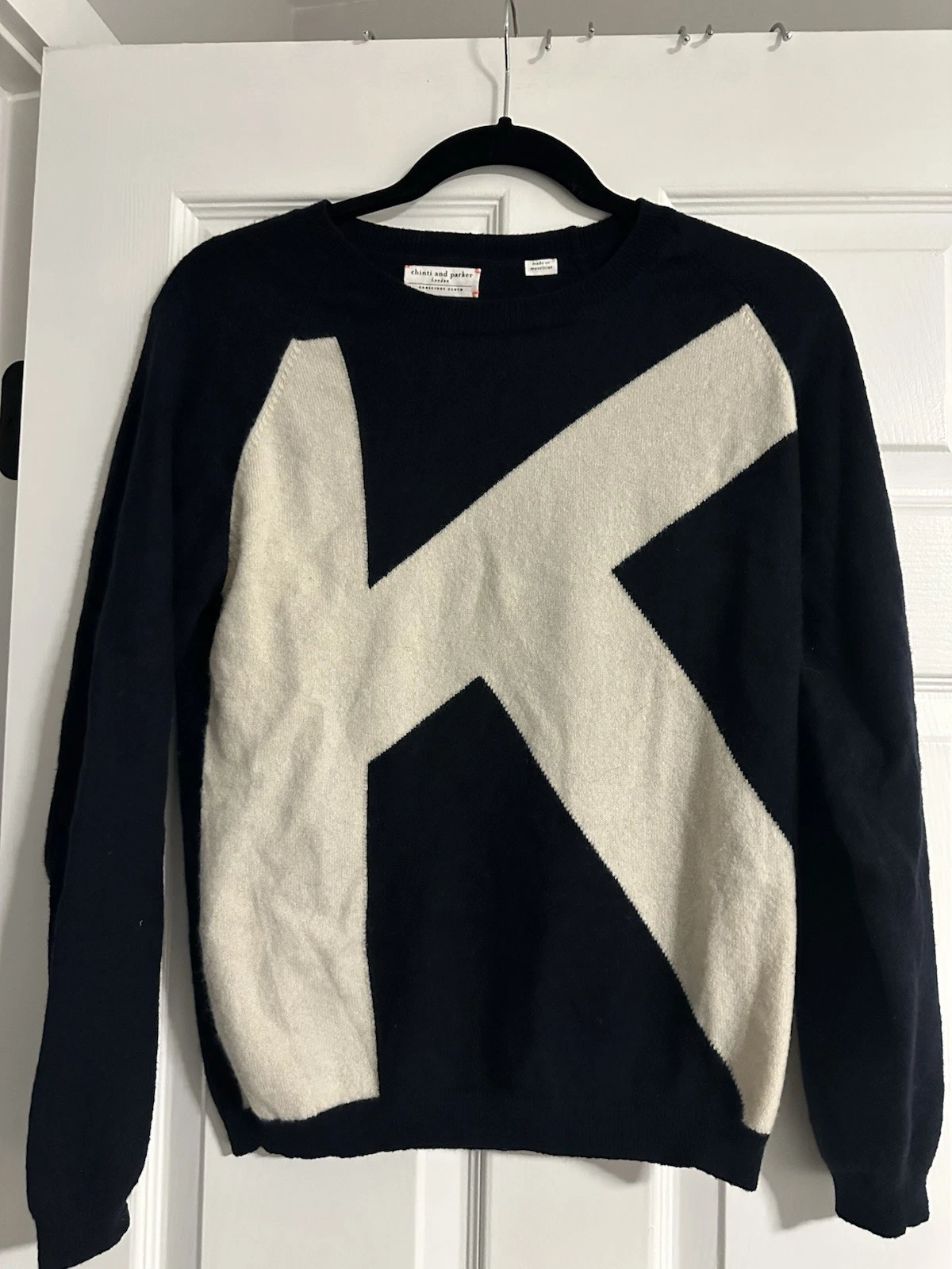 Chinti & Parker Women's Small Cashmere Letter K Initial Sweater Navy White
Opens in a new window or