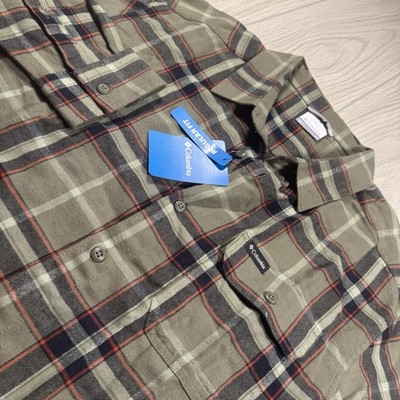 Columbia LS Flannel Shirt Men s L Green Plaid Red Rapids Camp Outdoors Logo NWT