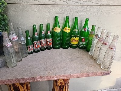 Vintage Soda Bottles - Pepsi, Squirt, 7up, Orange Crush, Canada Dry, Schweppes