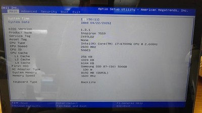Dell Inspiron 7559 i7-6700HQ 2.60 GTX 960M 8GB RAM 500GB SSD NO OS