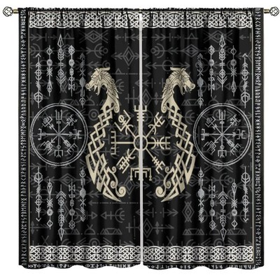 Nordic Vikings Print Curtain Celtic Rune Scandinavian Aesthetic Mythology Gru...