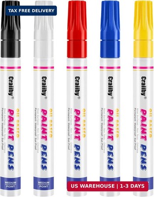 5 Colors Oil-Based Paint Markers, Waterproof Quick Dry Permanent Paint Pen for R