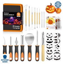 Pumpkin Carving Kit Stainless Steel 15 Tools 10 Stencils Scooper Knife Saw