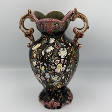 Majolica-Style Art Pottery Vase with Applied Floral Relief — listing 4