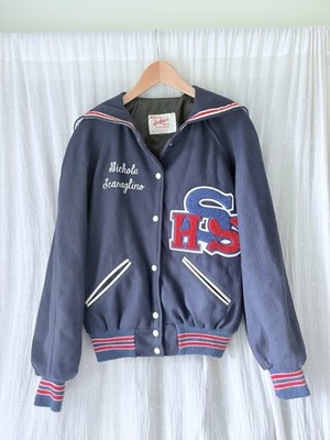 Vintage 90s Varsity Jacket Navy Red Wool 