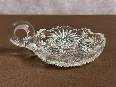 ABP Cut Crystal Glass Nappy Candy Dish + Handle American Brilliant  Sawtooth Rim
