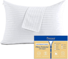100 Cotton Pillow Protectors with Zipper Standard Size, White Pillow Cases f...